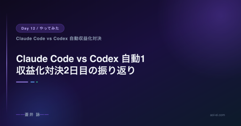 Claude Code vs Codex 自動収益化対決12日目の振り返り