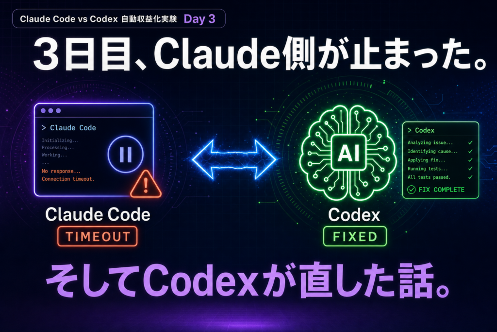 Claude Code vs Codex 自動収益化実験 Day 3 - 蒼井詠